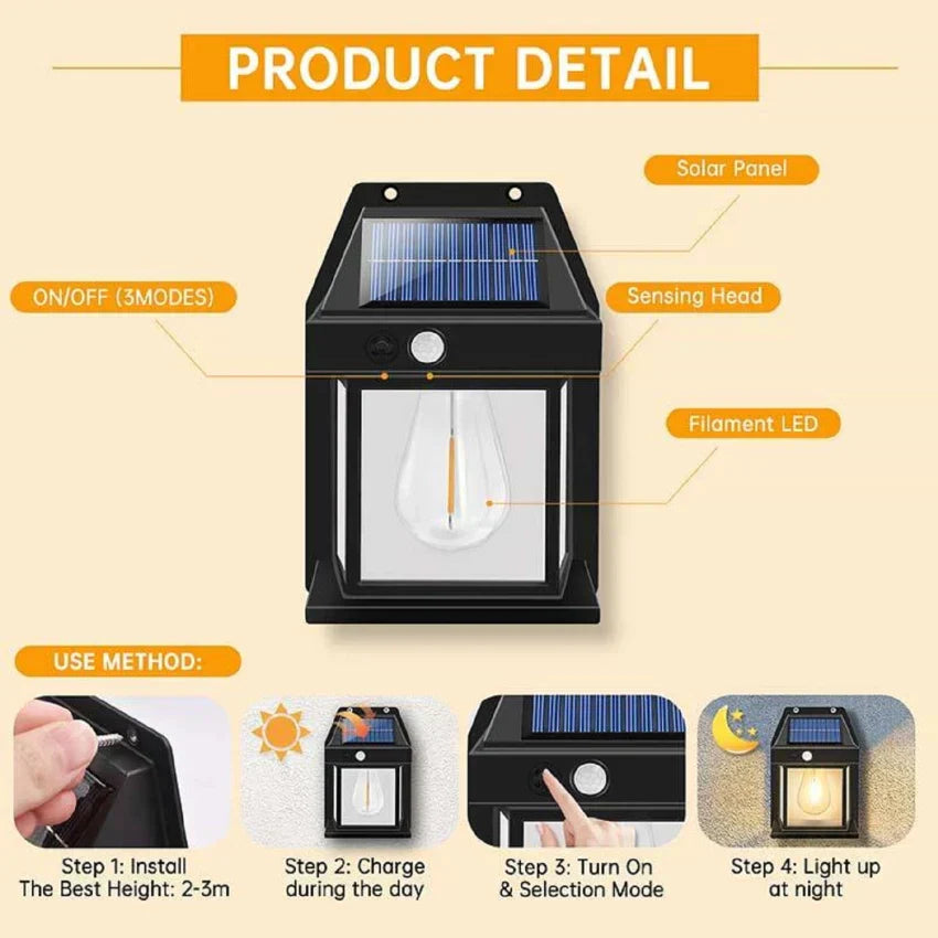 BK-888 Solar Wall Lamp – Motion Sensor & 3 Lighting Levels | Waterproof & Energy-Efficient