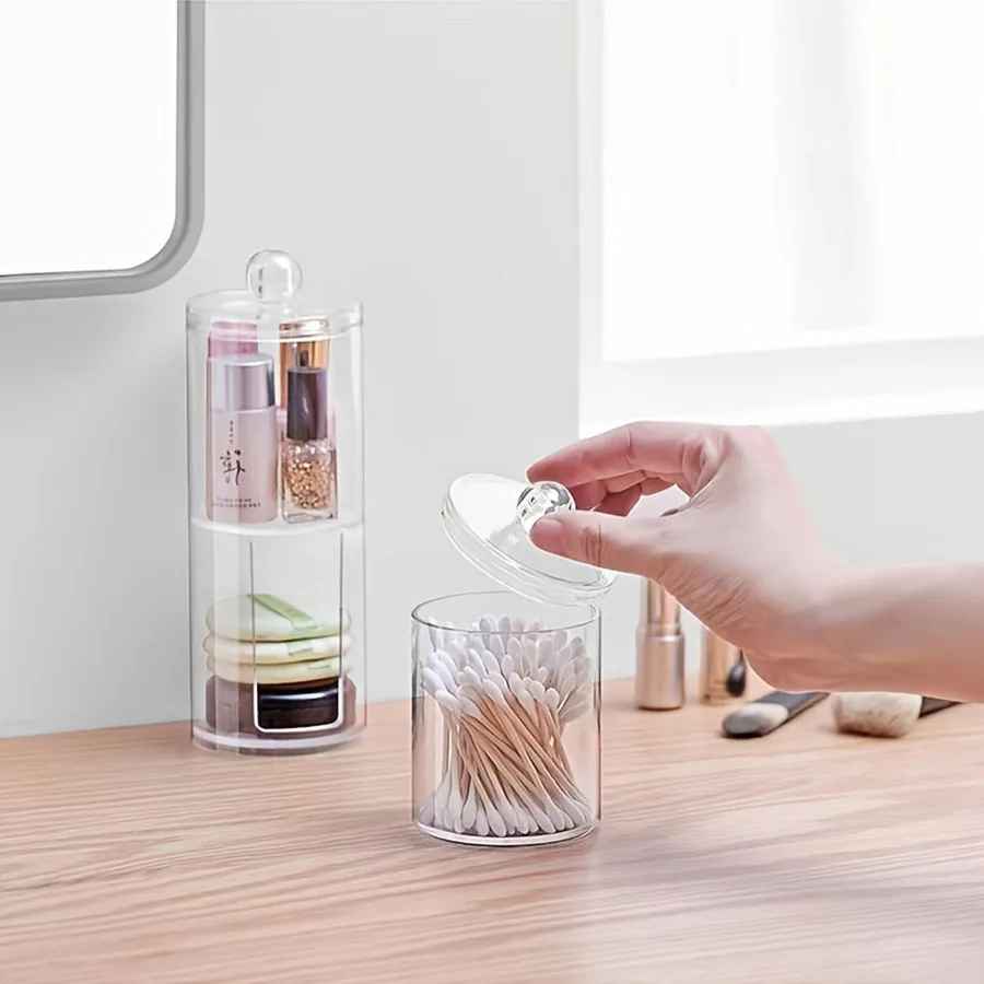 2-in-1 Stackable Cotton Pad Holder – Clear Acrylic Storage Box with Lid