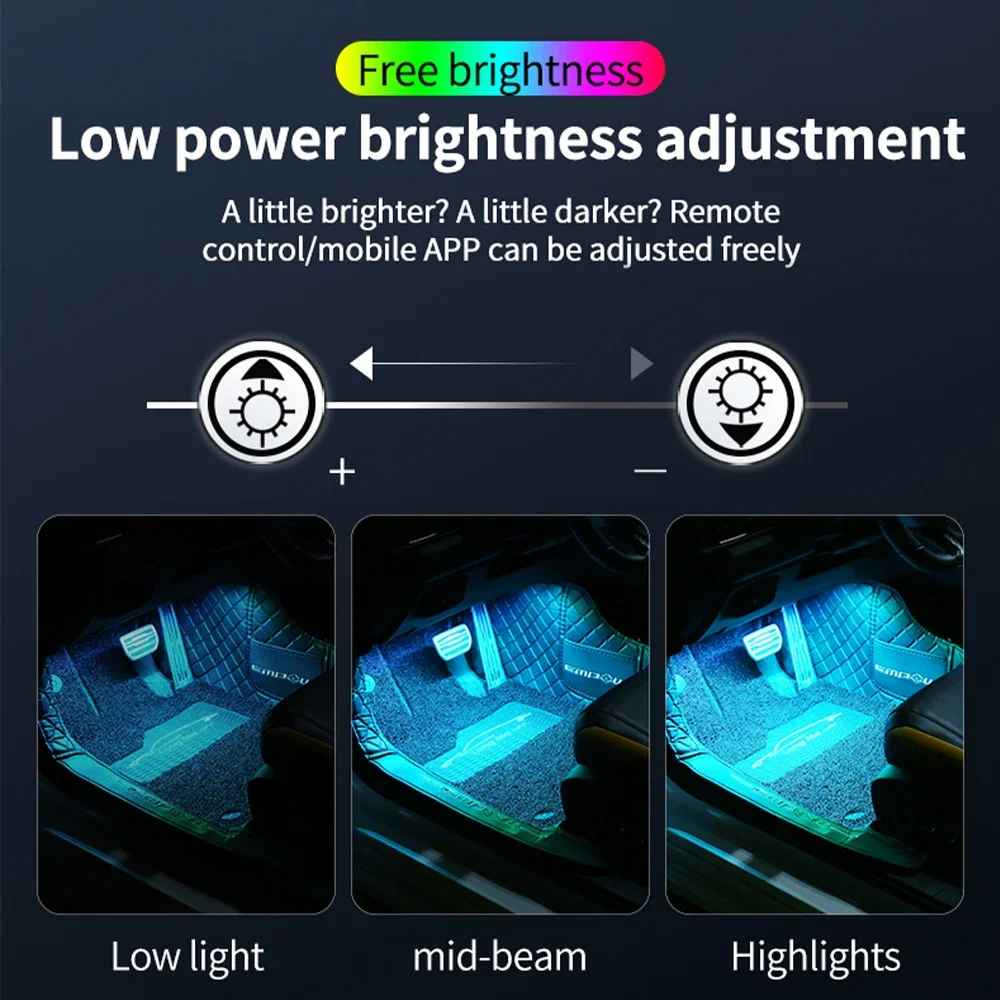 LED Car Ambient Light Kit – 16 Million RGB Colors with Music Sync & App Control | Waterproof Strip Lights for SUV, Truck, Sedan | DIY Mood Lighting