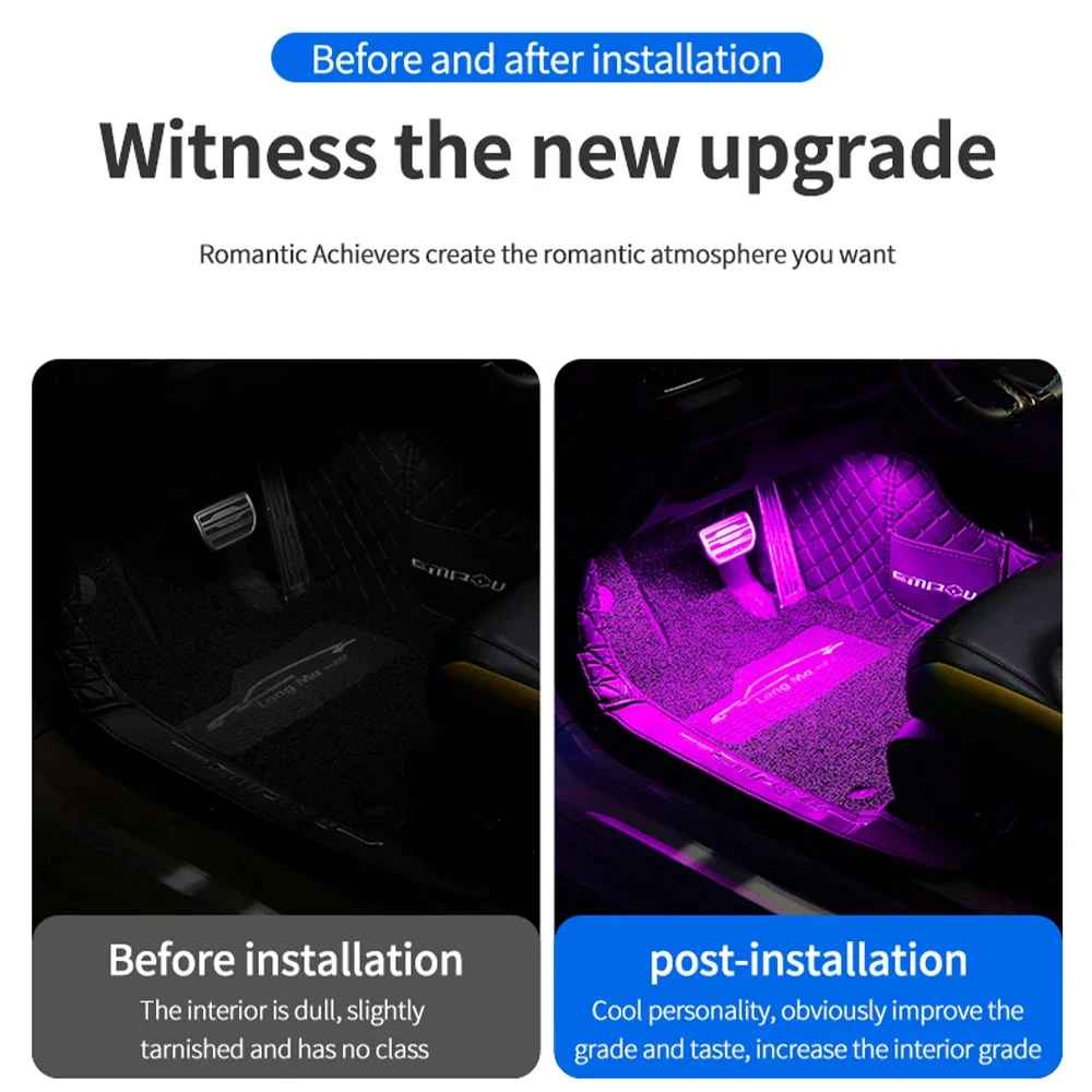 LED Car Ambient Light Kit – 16 Million RGB Colors with Music Sync & App Control | Waterproof Strip Lights for SUV, Truck, Sedan | DIY Mood Lighting