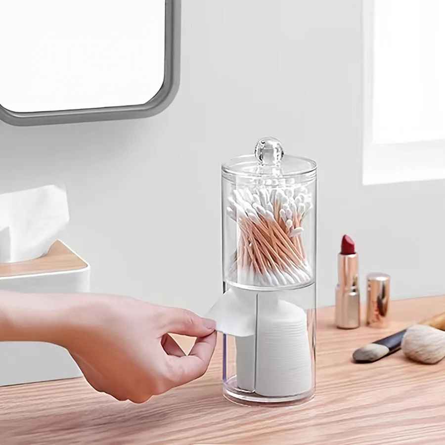 2-in-1 Stackable Cotton Pad Holder – Clear Acrylic Storage Box with Lid | Organized & Dust-Free Makeup Vanity Essential