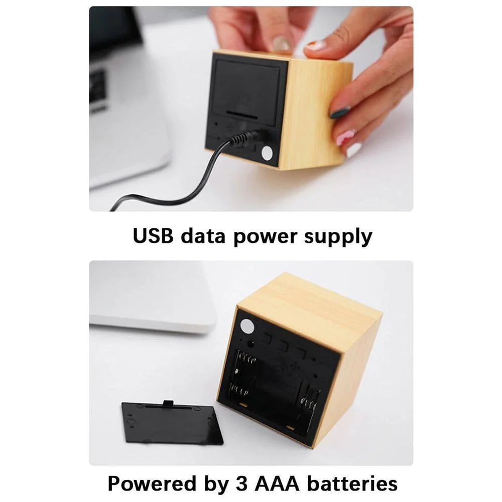 Wooden LED Smart Alarm Clock – Modern Cube Design for Style, Simplicity & Smart Living 🌿
