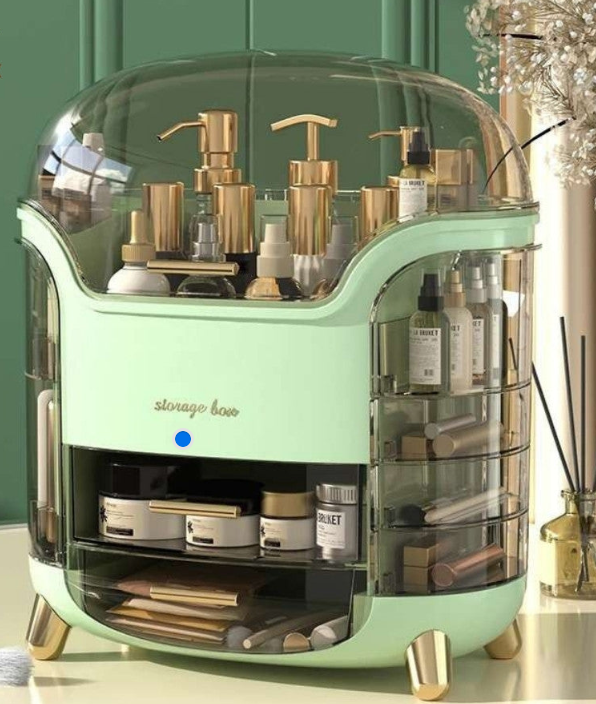 Elegant Multi-Layer Cosmetic Storage Organizer with Lid & Drawers