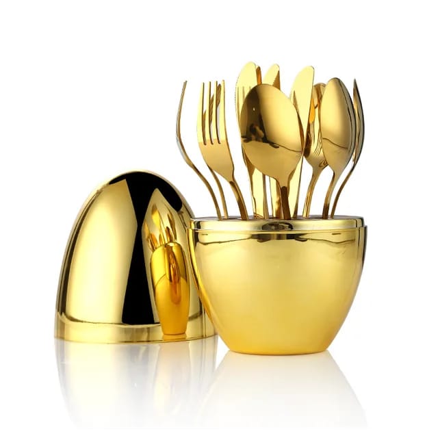 Buy Luxury Rose-Shaped Fruit Fork Set in Pakistan – Stainless Steel Dessert & Appetizer Forks with Golden Storage Case