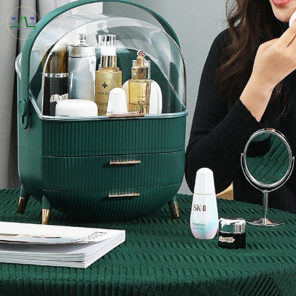 Luxury Portable Cosmetic Organizer Box with Lid & Drawers – Makeup & Skincare Storage