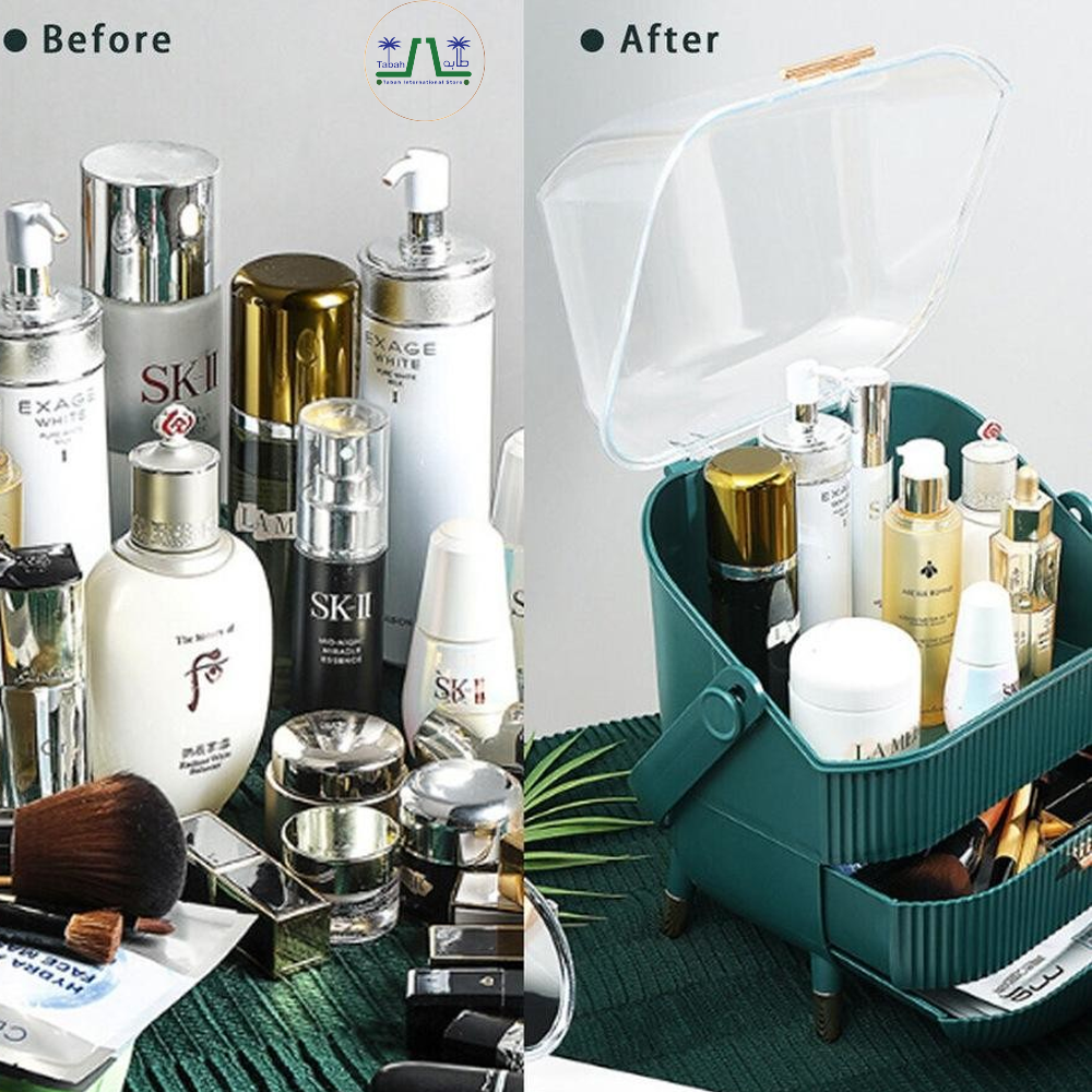 Luxury Portable Cosmetic Organizer Box with Lid & Drawers – Makeup & Skincare Storage