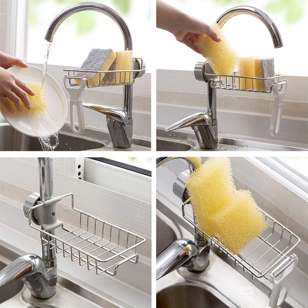 Stainless Steel Sponge Holder – Adjustable Sink Organizer | Perfect for Kitchen & Bathroom