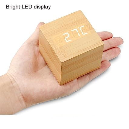 Wooden Led Smart Alarm Clock, Cube Digital Alarm Clock