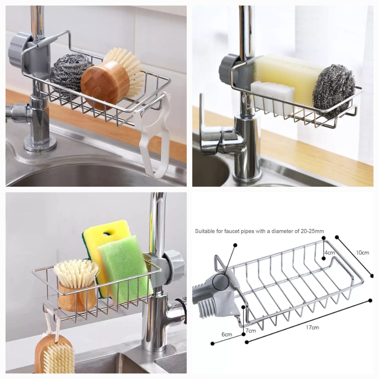 Stainless Steel Sponge Holder – Adjustable Sink Organizer | Perfect for Kitchen & Bathroom
