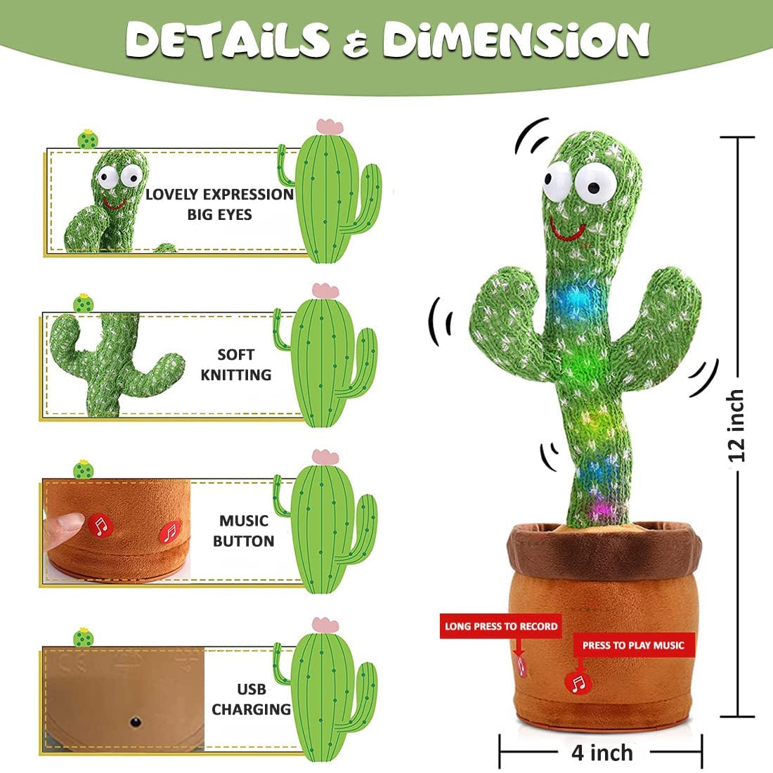 Dancing Talking Cactus Toy – USB Rechargeable Fun for Kids | Perfect Gift for Boys & Girls "