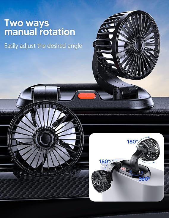 Universal Dual Head Car Fan – 12V Mini Electric 360 Rotatable Cooling Fan |