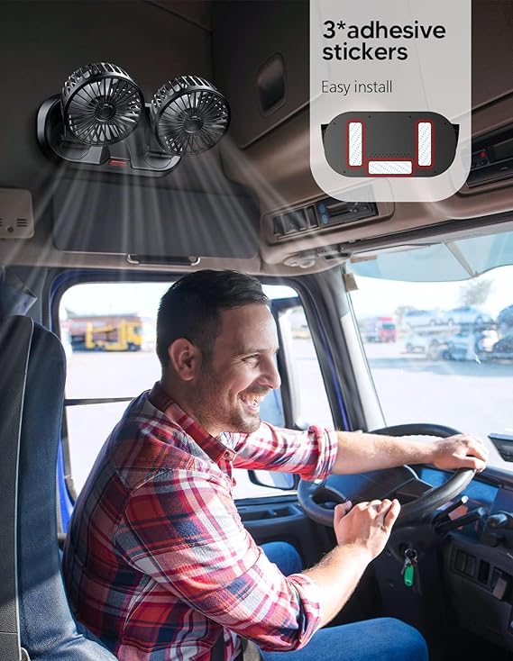 Universal Dual Head Car Fan – 12V Mini Electric 360 Rotatable Cooling Fan |