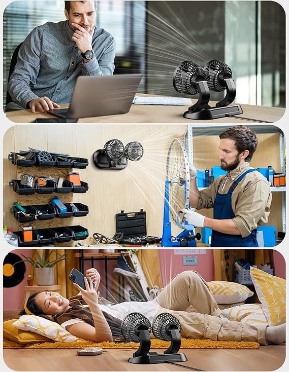 Universal Dual Head Car Fan – 12V Mini Electric 360 Rotatable Cooling Fan |