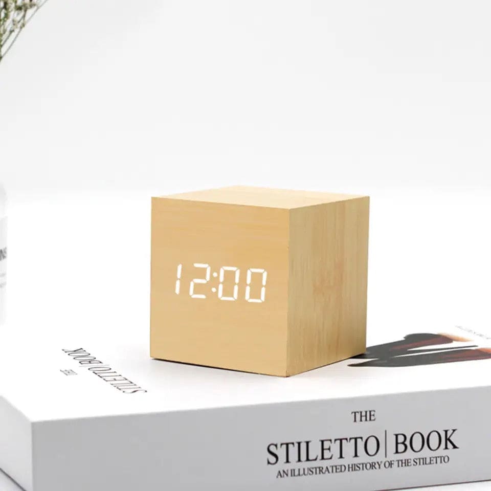 Wooden Led Smart Alarm Clock, Cube Digital Alarm Clock
