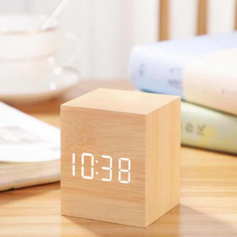 Wooden Led Smart Alarm Clock, Cube Digital Alarm Clock