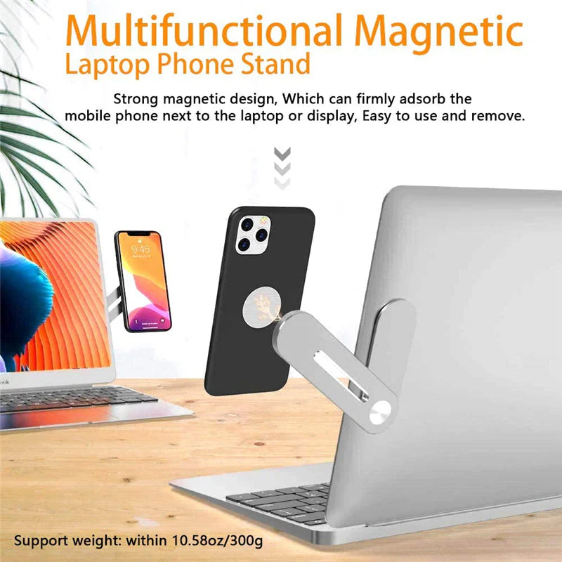 Magnetic Foldable Laptop Side Phone Holder – Adjustable Mount for Smart Dual-Screen Setup 📱✨